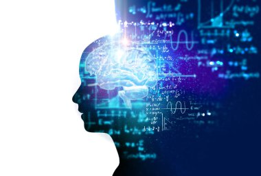 sanal insan ve bulutsu cosmos 3d çizim, temsil bilimsel kavram silüeti