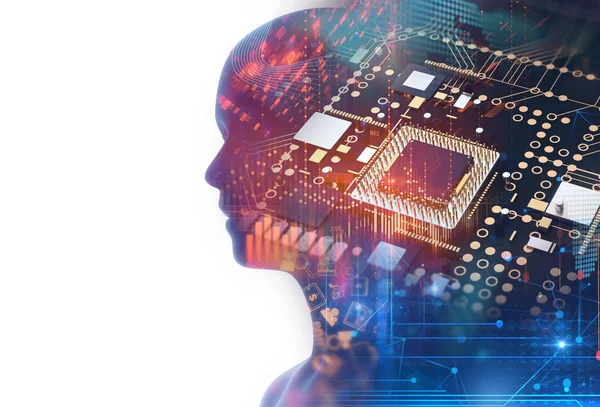 düşük çokgen insan kafası çift pozlama görüntü 3d illüstrasyon mavi levhasının arka plan üzerinde temsil