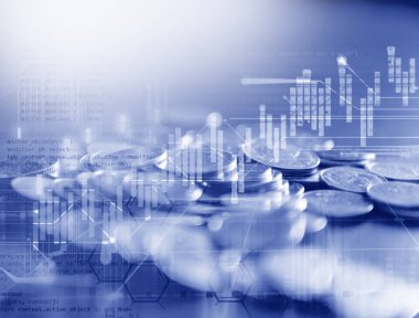 Çift Pozlama görüntü borsa yatırım grafik ve sikke yığını, iş kavramı