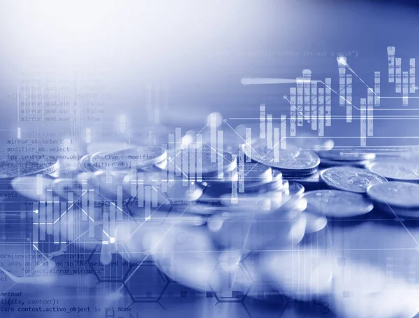 Çift Pozlama görüntü borsa yatırım grafik ve sikke yığını, iş kavramı