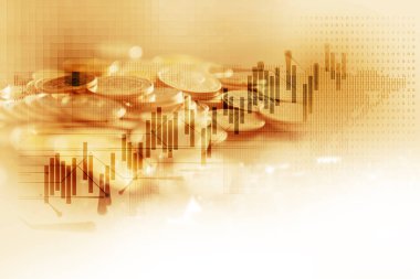 Çift Pozlama görüntü borsa yatırım grafik ve sikke yığını, iş yatırım ve gelecekteki hisse senedi Alım Satım kavramı