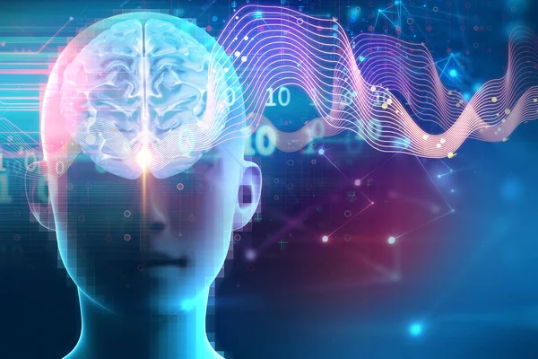 Силует Віртуальної Людини Дельта Хвилі Мозку Утворюють Ілюстрацію Представляють Медитацію — стокове фото