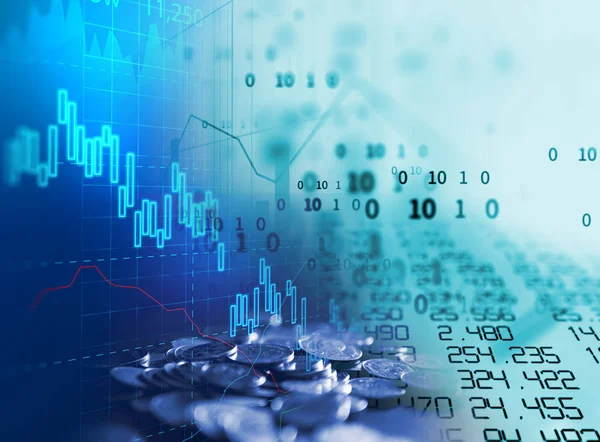 Doppelbelichtungsbild Von Börseninvestitionsgraph Und Münzstapel Konzept Der Unternehmensinvestitionen Und Des — Stockfoto