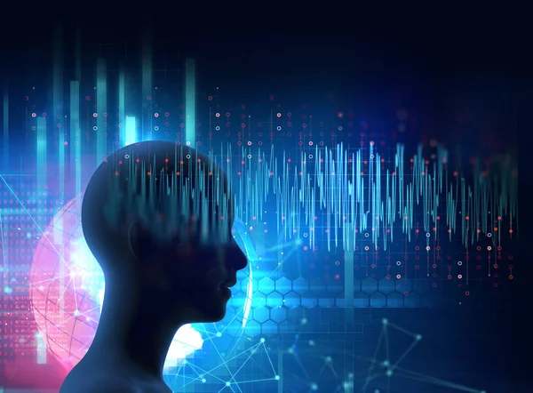 Silhouette Virtual Human Brain Delta Wave Form Illustration Represent Meditation — Stock Photo, Image