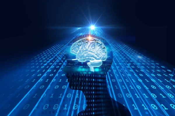 虚拟人和数字大脑的剪影代表人工技术 — 图库照片