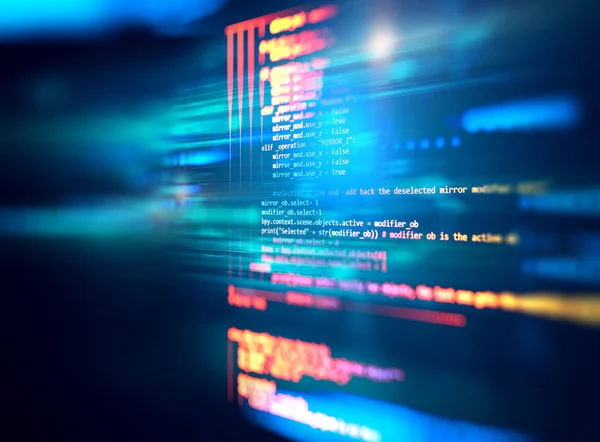 ソフトウェア開発者 コンピューターのスクリプトのプログラミング コードの抽象的な技術の背景 — ストック写真
