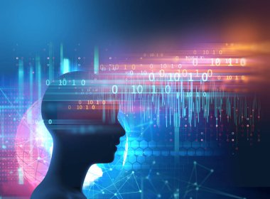 beyin delta dalga formu 3d çizim, temsil meditasyon ve derin uyku terapi sanal insan silüeti