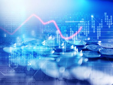 Çift Pozlama görüntü borsa yatırım grafik ve sikke yığını, iş kavramı