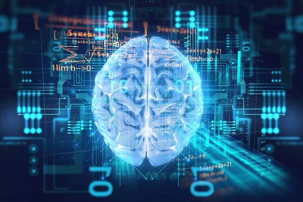 Rendering Human Brain Technology Background Represent Artificial Intelligence Cyber Space — Stock Photo, Image