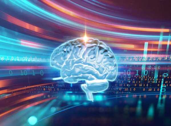 Rendu Cerveau Humain Sur Fond Technologie Représente Intelligence Artificielle Concept — Photo