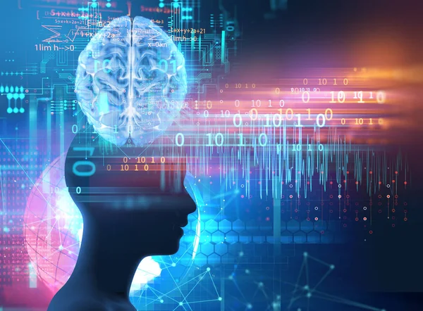Силует Віртуальної Людини Дельта Хвилі Мозку Утворює Ілюстрацію Представляє Медитацію — стокове фото