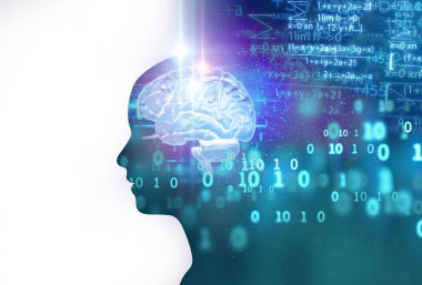 sanal insan ve bulutsu cosmos 3d çizim, temsil bilimsel kavram silüeti