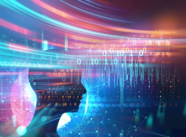 beyin delta dalga formu 3d çizim, temsil meditasyon ve derin uyku terapi sanal insan silüeti