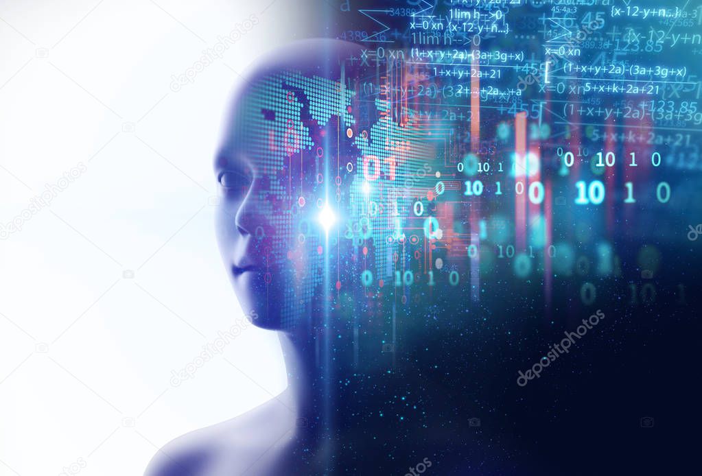 silhouette of virtual human and nebula cosmos 3d illustration  , represent scientific concept