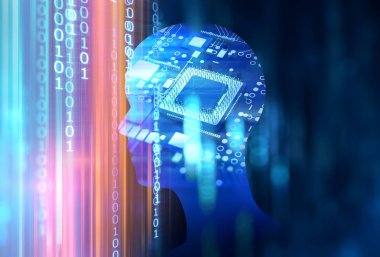 düşük çokgen insan kafası çift pozlama görüntü 3d illüstrasyon mavi levhasının arka plan üzerinde temsil