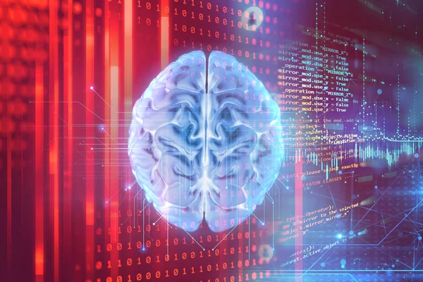 Vykreslování Lidského Mozku Technologickém Pozadí Představuje Umělou Inteligenci Konjunkturu Kyberprostoru — Stock fotografie