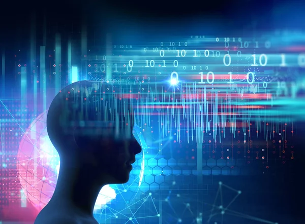 Силует Віртуальної Людини Дельта Хвилі Мозку Утворює Ілюстрацію Представляє Медитацію — стокове фото