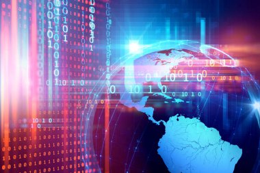 Dünyanın yüksek teknolojili fütüristik teknolojiyle 3 boyutlu canlandırılması soyut arka plan, modern veri bilimi kavramı