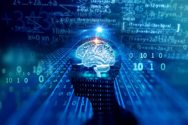 Silueta Del Cerebro Virtual Humano Digital Representan Tecnología Artificial — Foto de Stock
