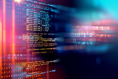 Yazılım geliştiricisi ve Bilgisayar betiğinin kod soyut teknoloji arkaplanı programlanıyor