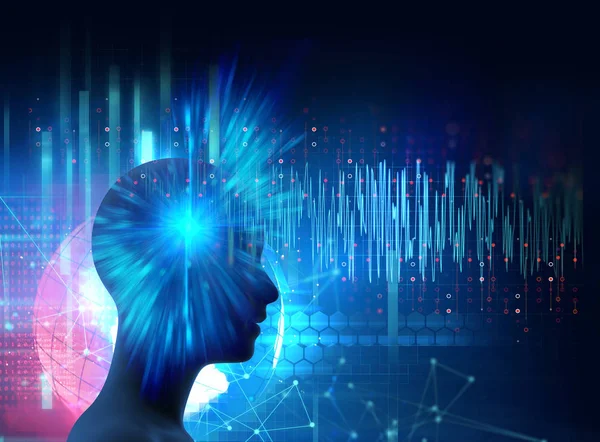 Silhuetten Virtuella Mänskliga Hjärnan Deltat Vågen Form Illustration Representerar Meditation — Stockfoto