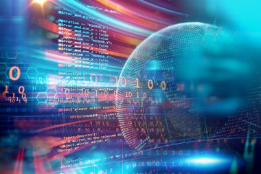 Yazılım geliştiricisi ve Bilgisayar betiğinin kod soyut teknoloji arkaplanı programlanıyor