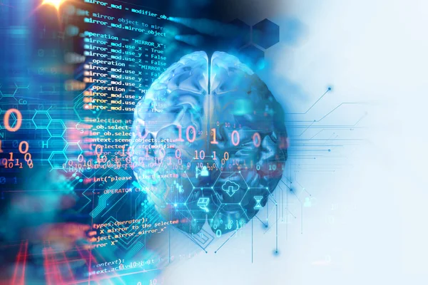 Darstellung Des Menschlichen Gehirns Auf Technologischem Hintergrund Stellen Künstliche Intelligenz — Stockfoto