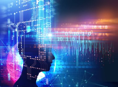 beyin delta dalga formu 3d çizim, temsil meditasyon ve derin uyku terapi sanal insan silüeti