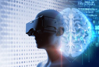 fütüristik kulaklıktaki Vr sanal insanda 3D işleme teknolojisi ve programlama dilleri arka plan temsil sanal gerçeklik teknolojisi 
