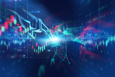 El çizimi 3D değmek fütüristik teknoloji tasarım öğesi temsil multitouch technolog jest