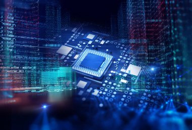 fütüristik mavi devre kartı 3D render 