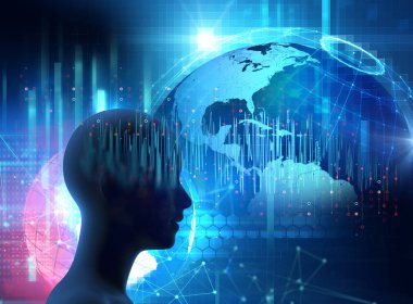 beyin delta dalga formu 3d illustra üzerinde sanal insan silüeti