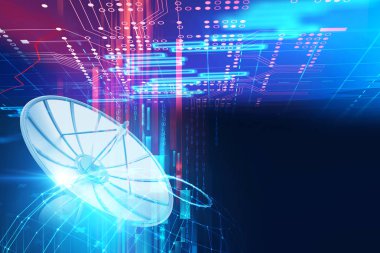 Uydu çanağı soyut teknoloji backgr üzerinde 3D çizimi