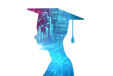 3D render sanal insan silueti teknoloji adam üzerinde