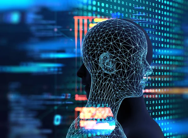 Silhouette of virtual human and programming technology — Stock Photo, Image