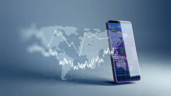 Gráfico financeiro e elemento de tecnologia no telefone móvel 3d render — Fotografia de Stock