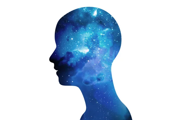 Silhueta de humano virtual com chakras aura na nebulosa espacial 3d — Fotografia de Stock