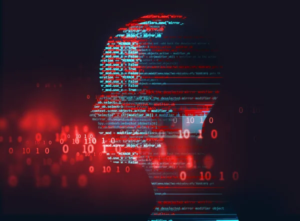 Silhouette des virtuellen Menschen auf abstrakte Technologie 3D-Illustration, stellen künstliche Technologie — Stockbild Silhouette des virtuellen Menschen auf abstrakter Technologie 3D-Illustrationen — Stockfoto