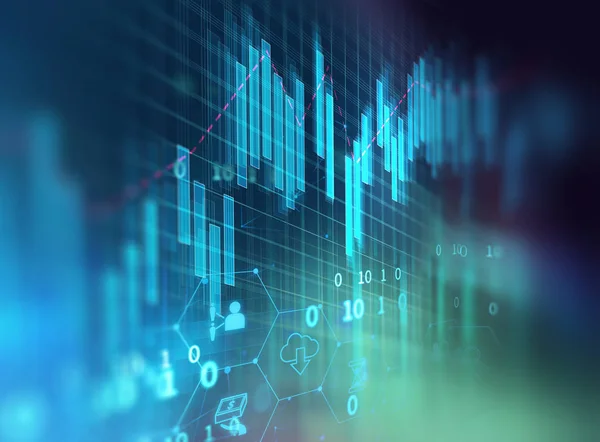 Gráfico de inversión bursátil con indicador y datos de volumen . —  Fotos de Stock