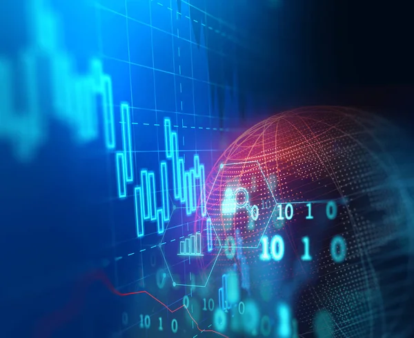 Gráfico de inversión bursátil con indicador y datos de volumen . — Foto de Stock