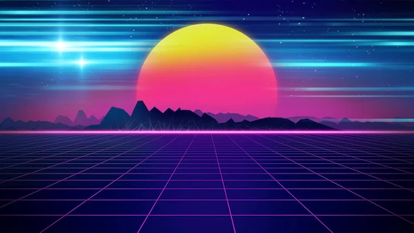 Ilustracja 3d styl retro tło futurystyczny 1980 roku. — Zdjęcie stockowe