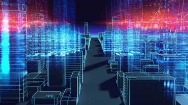 siber dünyada akıllı şehir ve Dijital manzara.3d illustratio