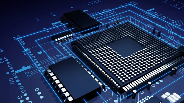 3d rendering  of futuristic blue circuit board and cpu — Stock Photo, Image