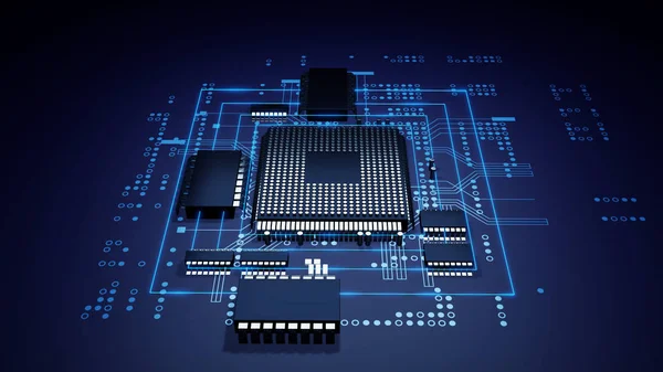 3d rendering  of futuristic blue circuit board and cpu — Stock Photo, Image