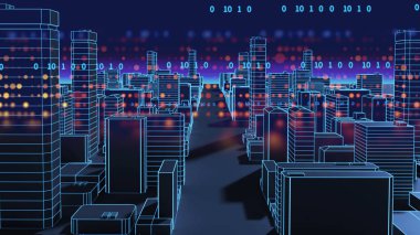 siber dünyada akıllı şehir ve Dijital manzara.3d illustratio