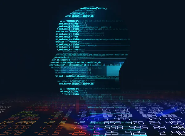 Silhouette des virtuellen Menschen auf abstrakte Technologie 3D-Illustration, stellen künstliche Technologie — Stockbild Silhouette Des Virtuellen Menschen Auf Abstrakte Technologie Illustration Stellen Künstliche — Stockfoto