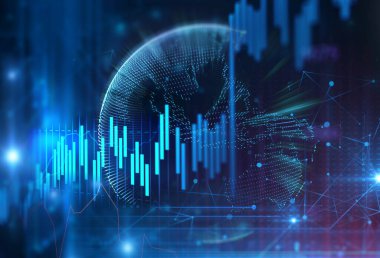 Finansal rakamlar üzerine borsa yatırım grafiği soyut arkaplan 33D illüstrasyon