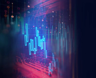 Finansal rakamlar üzerine borsa yatırım grafiği soyut arkaplan 33D illüstrasyon