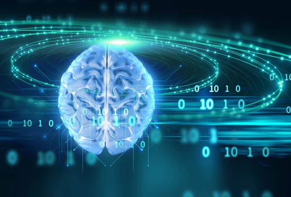Rendering Human Brain Technology Background Represent Artificial Intelligence Cyber Space — Stock Photo, Image