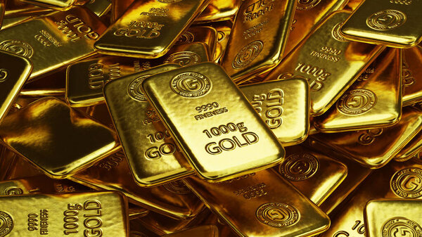 стопка слитков блестящего золота, драгоценный металл в качестве инвестиционной концепции, 3d иллюстрации